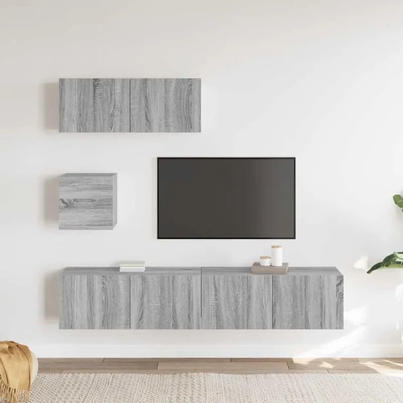 TV spintelių komplektas, 4 dalių, pilkas ąžuolo, mediena
