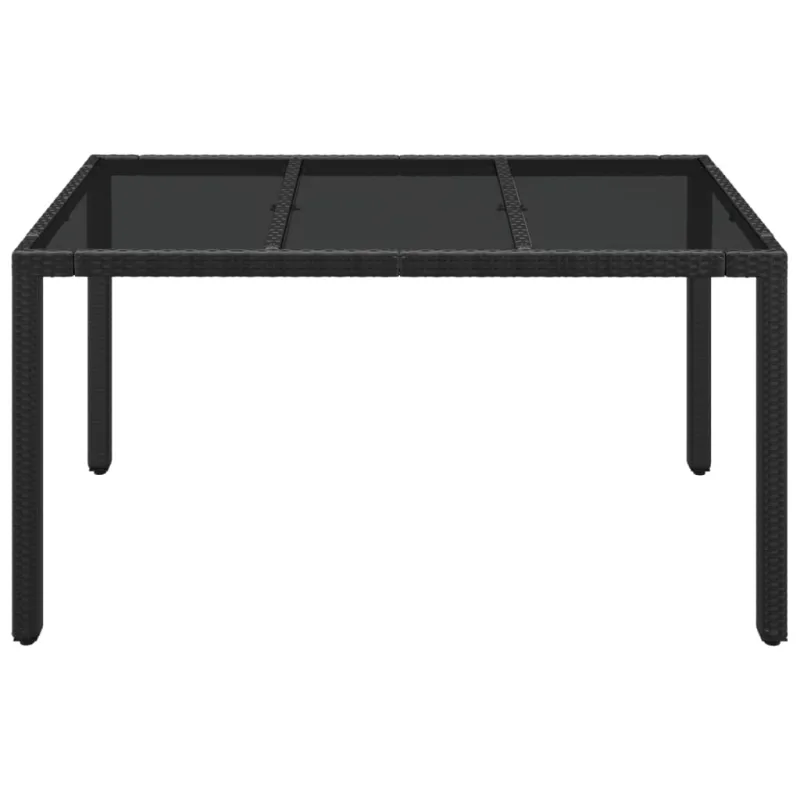 Lasipintainen pöytä, musta, 150x90x75cm, rattan