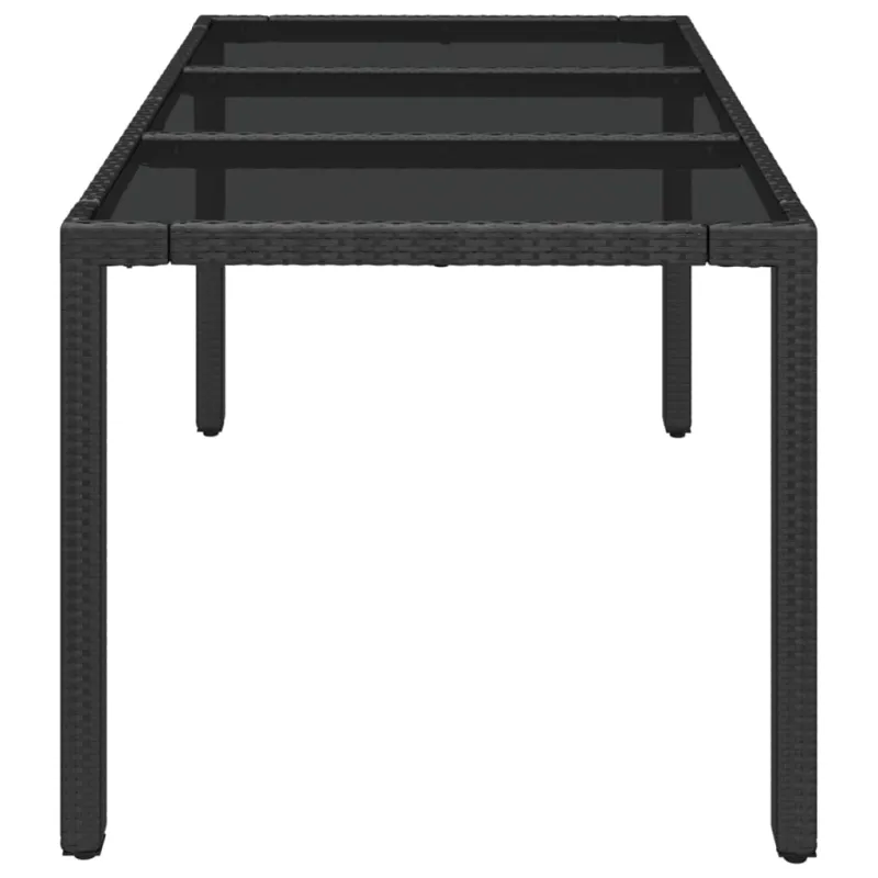 Lasipintainen pöytä, musta, 150x90x75cm, rattan