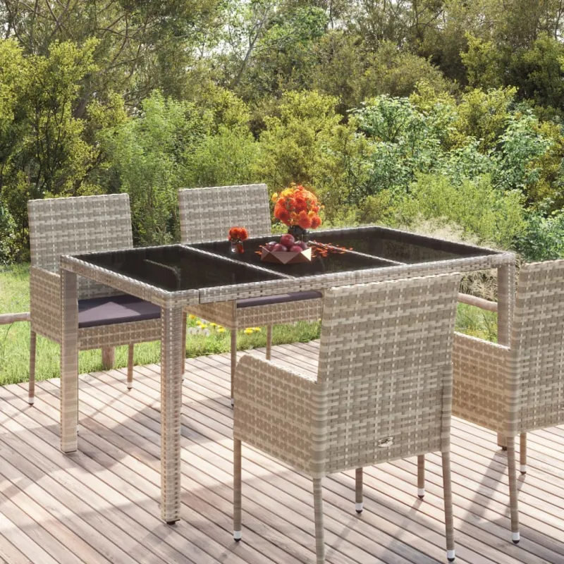 Lasipintainen pöytä, harmaa, 150x90x75cm, rattan
