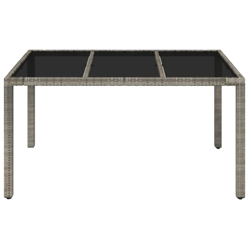 Lasipintainen pöytä, harmaa, 150x90x75cm, rattan