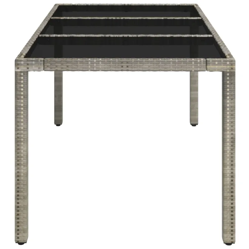 Lasipintainen pöytä, harmaa, 150x90x75cm, rattan