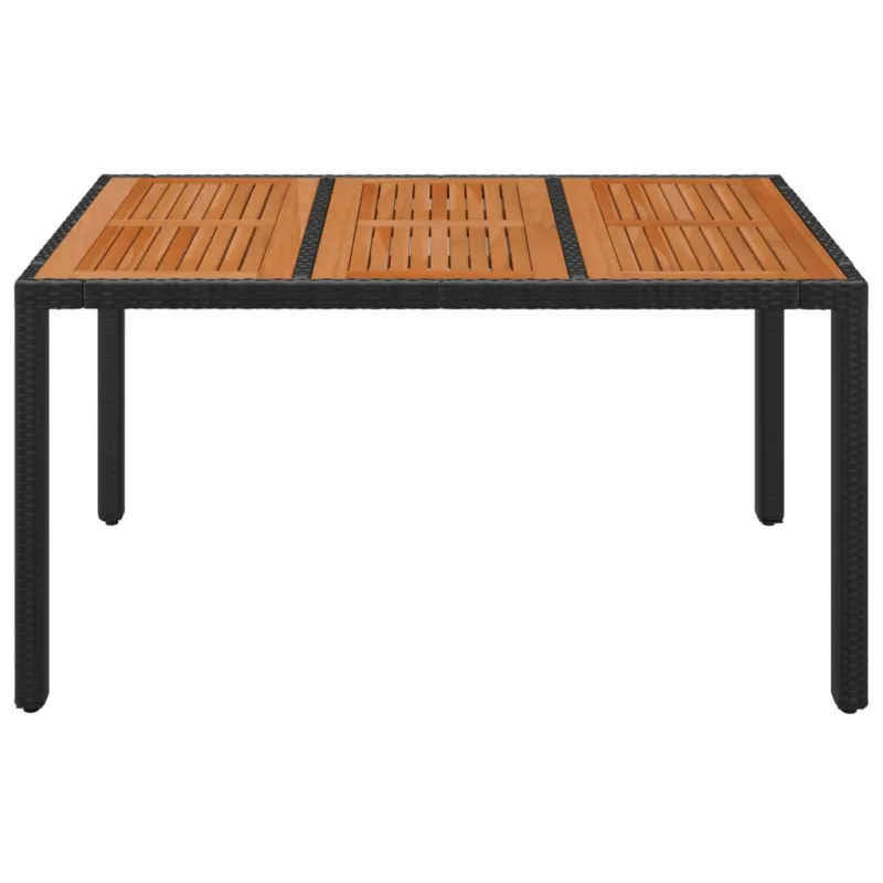 Pöytä puupintaisella tasolla, musta, 150x90x75cm, polyrattana