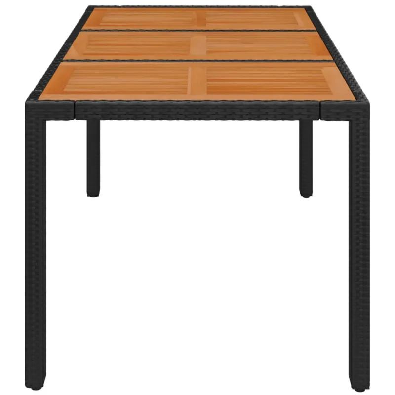 Pöytä puupintaisella tasolla, musta, 150x90x75cm, polyrattana