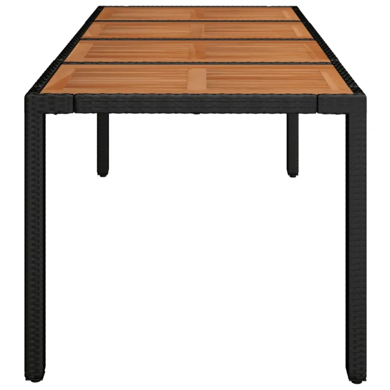 Pöytä puupintaisella tasolla, musta, 190x90x75 cm, polyrattana