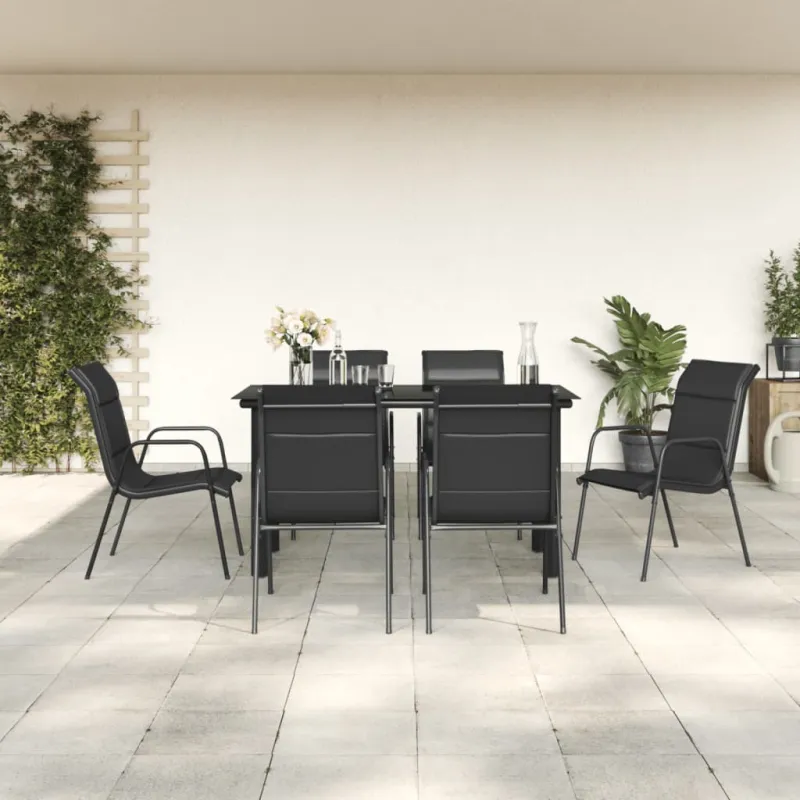Sodo ruokailuryhmä, 7 osaa, musta, teräs/tekstiili