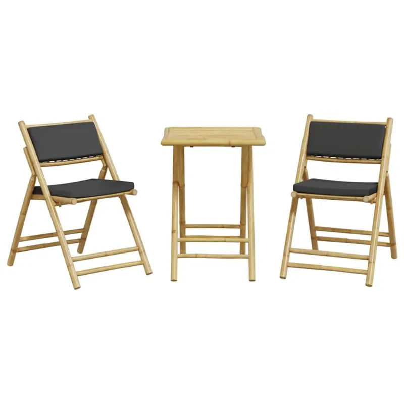 Bistro-Setti har grå puter, 3 deler, bambus