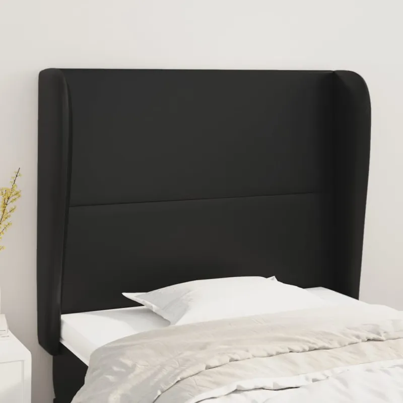 Galvūgalis su auselėmis, juodas, 93x23x118/128cm, dirbtinė oda