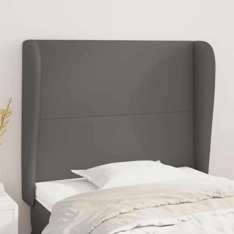 Galvūgalis su auselėmis, pilkas, 93x23x118/128cm, dirbtinė oda