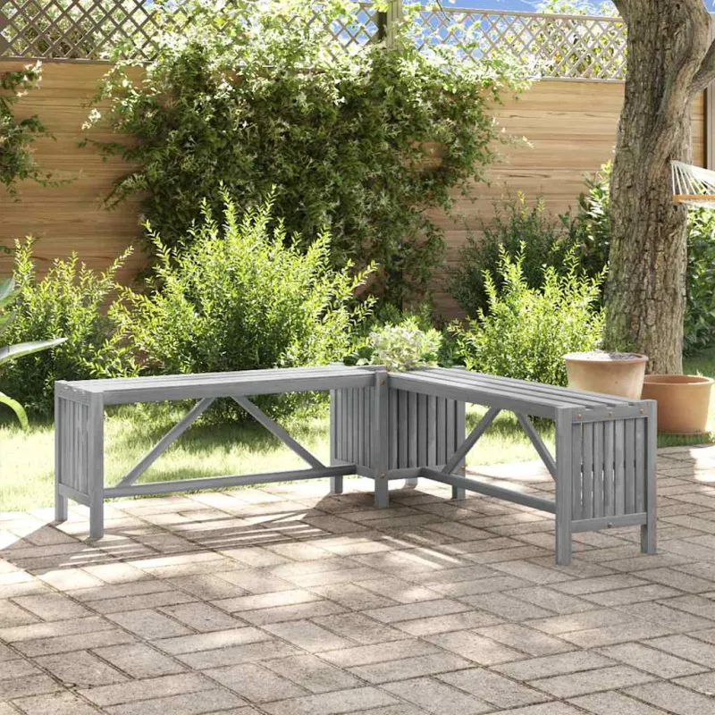 Kampinis sodo suoliukas su vazonu, pilkas, 117cm, akacija