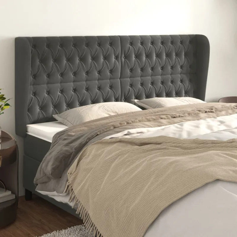 Galvūgalis su auselėmis, pilkas, 203x23x118/128cm, aksomas