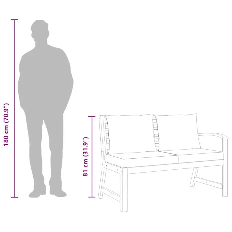Sodo suoliukas su pilkomis pagalvėlėmis, 114,5cm, akacija