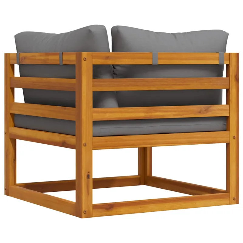 Modulinė kampinė sofa su tamsiai pilkomis pagalvėlėmis, akacija