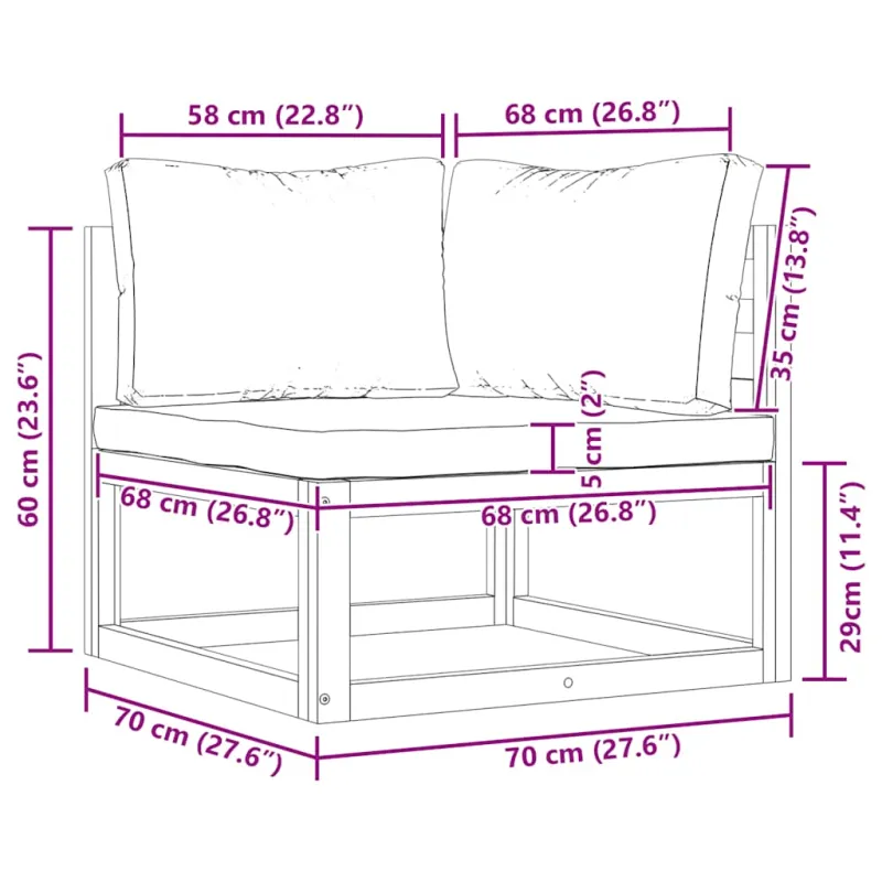 Modulinė kampinė sofa su tamsiai pilkomis pagalvėlėmis, akacija