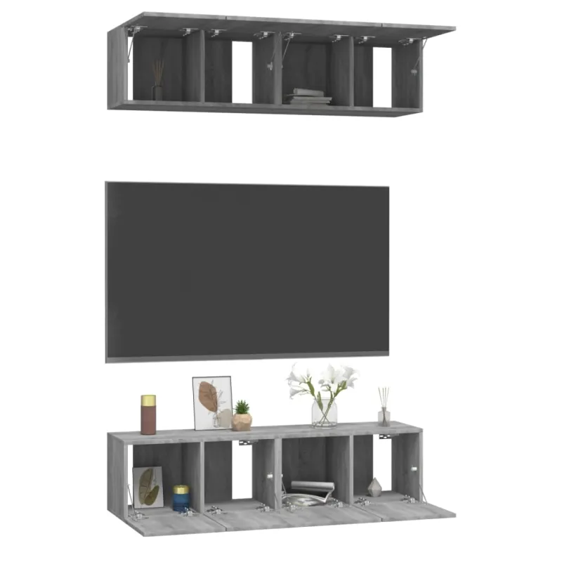 TV spintelės, 4vnt., pilkos ąžuolo, 60x30x30cm, mediena