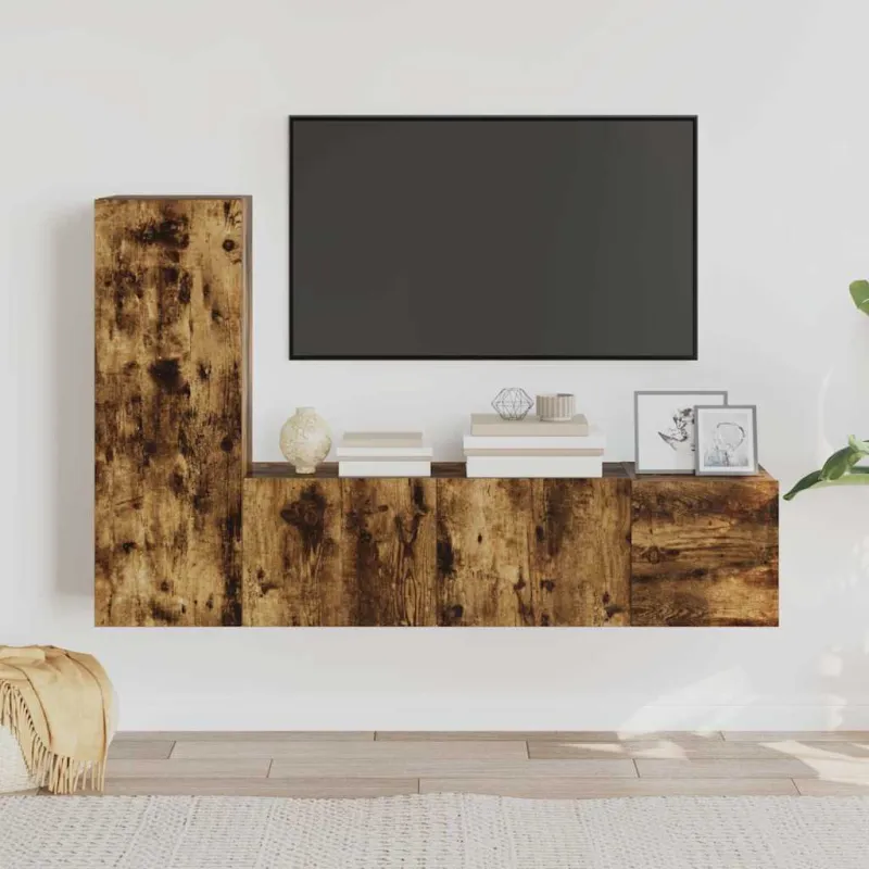 TV spintelių komplektas, 3 dalių, dūminio ąžuolo, mediena