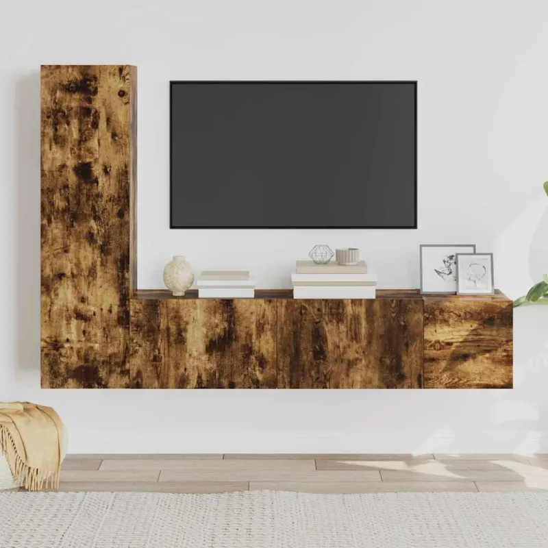 TV spintelių komplektas, 3 dalių, dūminio ąžuolo, mediena