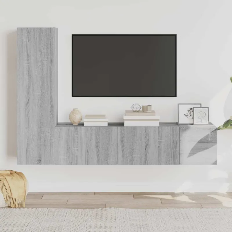 TV spintelių komplektas, 3 dalių, pilkas ąžuolo, mediena