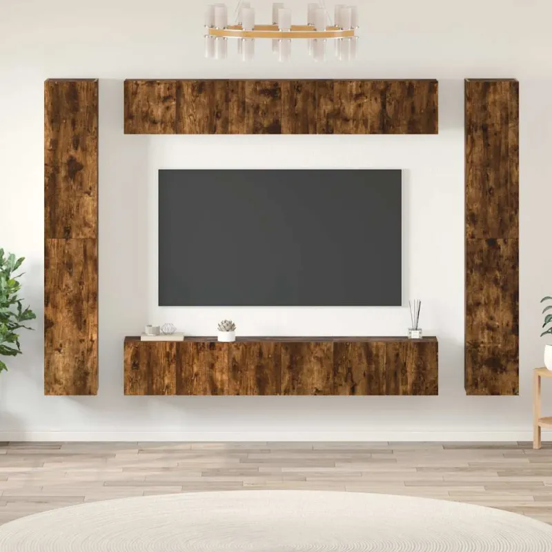 TV spintelių komplektas, 10 dalių, dūminio ąžuolo, mediena