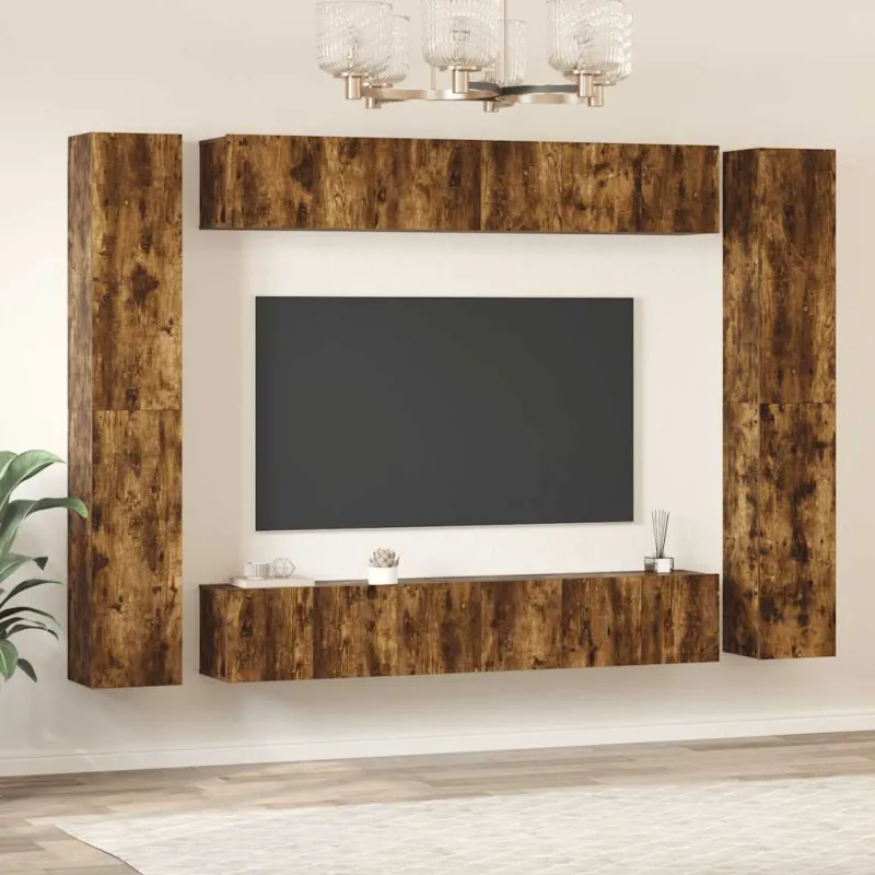 TV spintelių komplektas, 10 dalių, dūminio ąžuolo, mediena