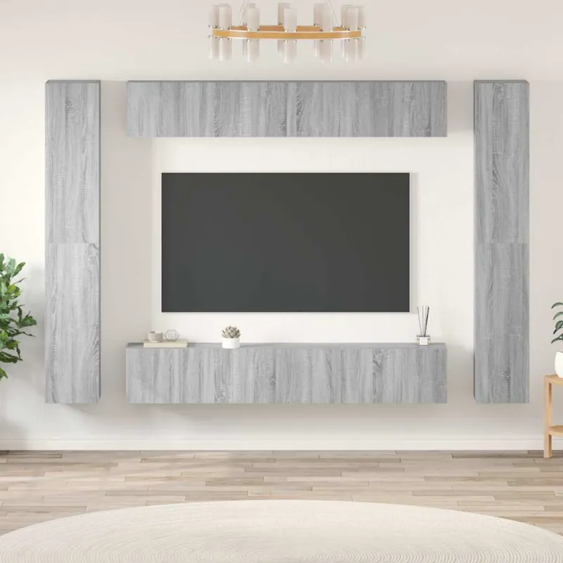 TV spintelių komplektas, 10 dalių, pilkas ąžuolo, mediena