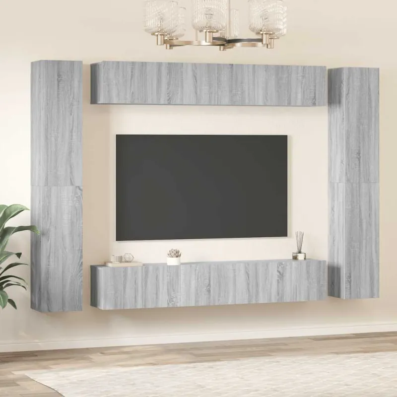 TV spintelių komplektas, 10 dalių, pilkas ąžuolo, mediena