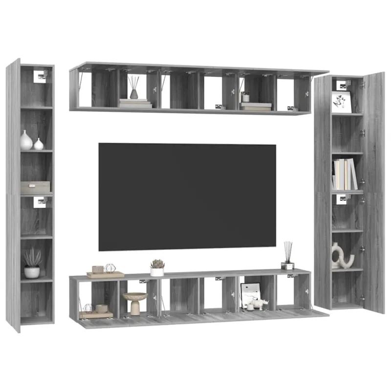 TV spintelių komplektas, 10 dalių, pilkas ąžuolo, mediena