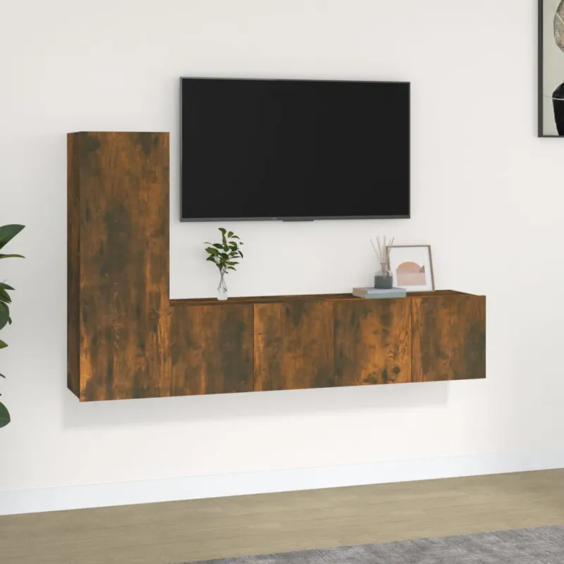 TV spintelių komplektas, 3 dalių, dūminio ąžuolo, mediena