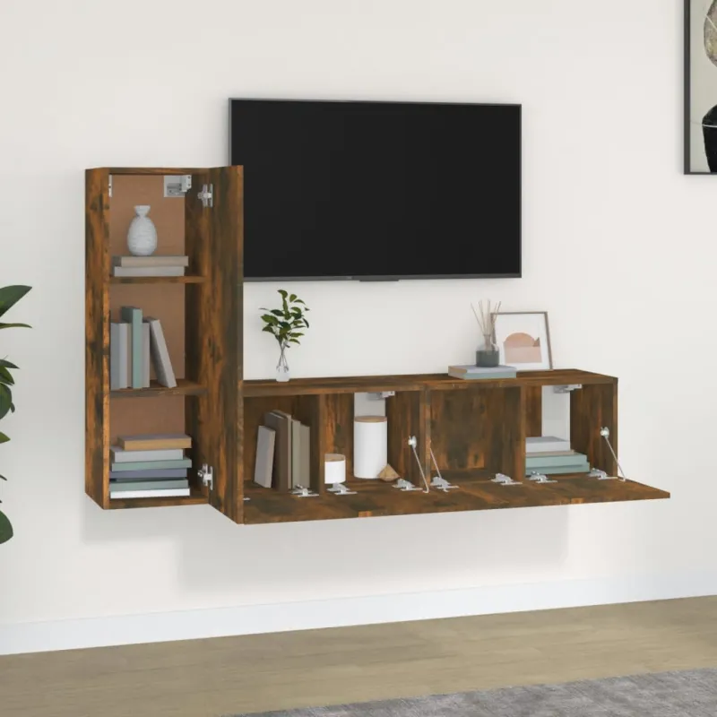 TV spintelių komplektas, 3 dalių, dūminio ąžuolo, mediena