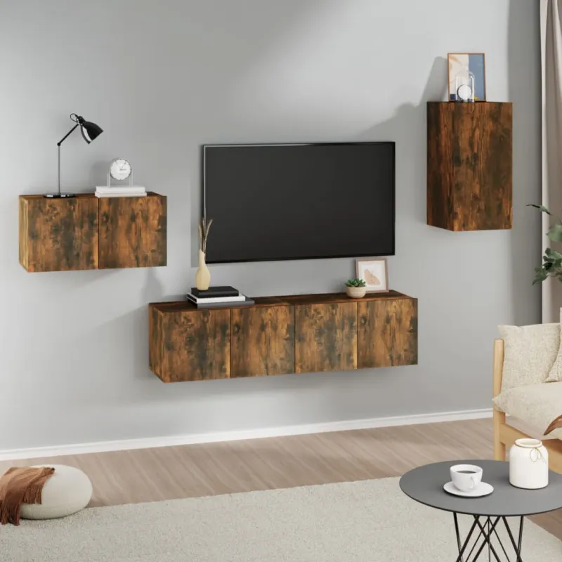 TV spintelių komplektas, 4 dalių, dūminio ąžuolo, mediena