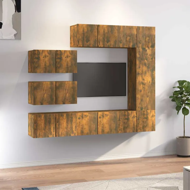TV spintelių komplektas, 8 dalių, dūminio ąžuolo, mediena