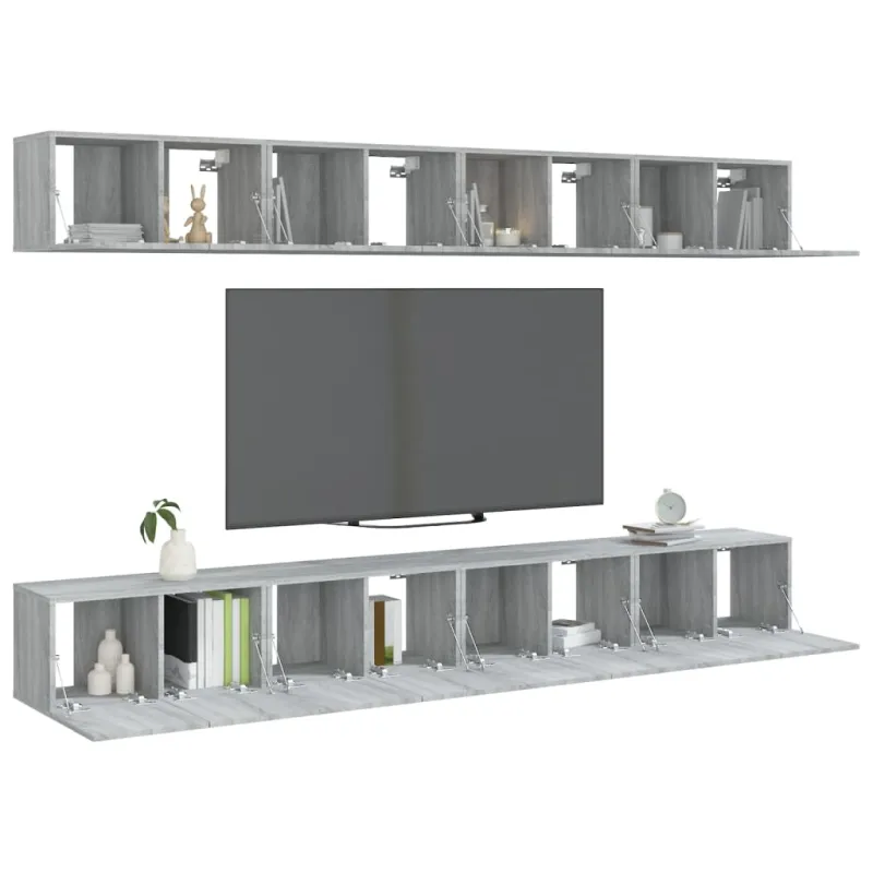 TV spintelės, 8vnt., pilkos ąžuolo, 60x30x30cm, mediena