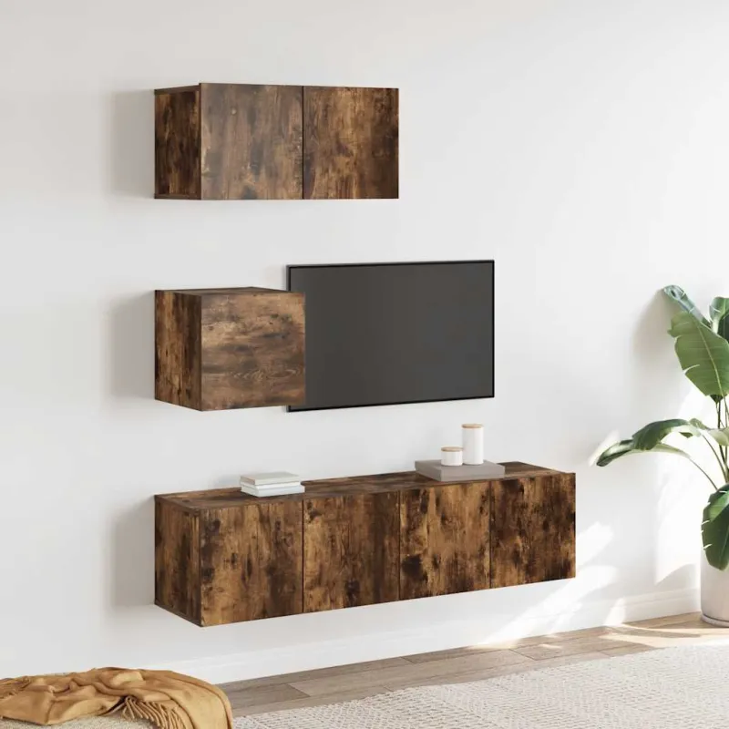 TV spintelių komplektas, 4 dalių, dūminio ąžuolo, mediena