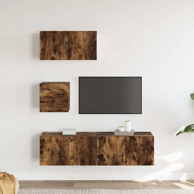 TV spintelių komplektas, 4 dalių, dūminio ąžuolo, mediena