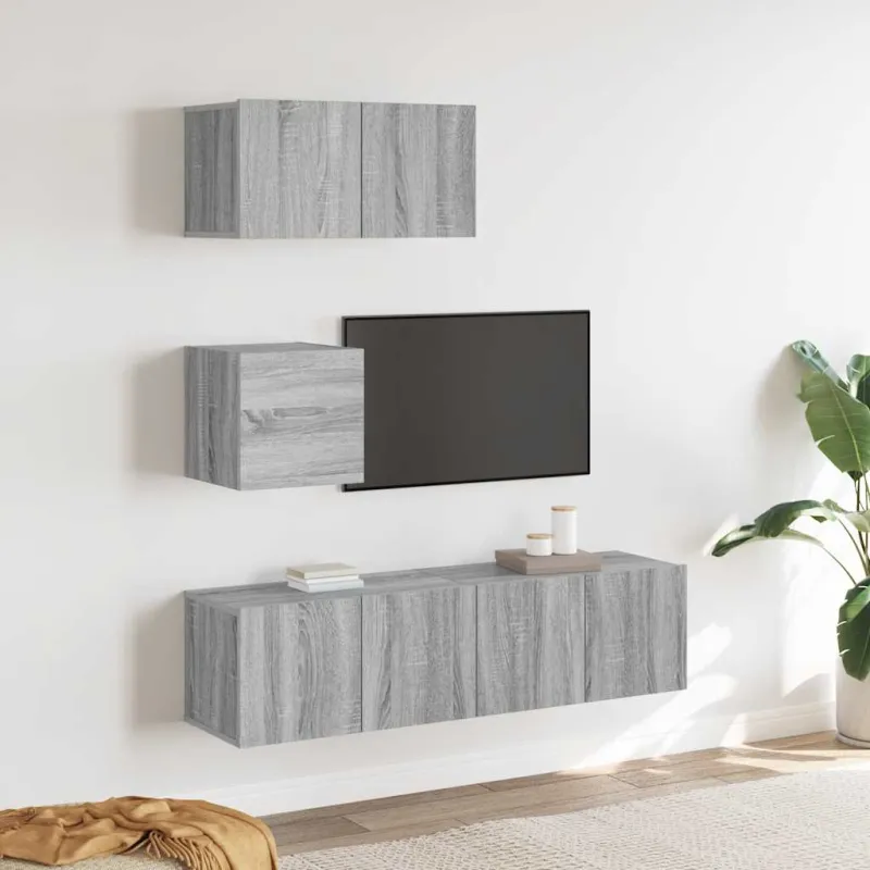 TV spintelių komplektas, 4 dalių, pilkas ąžuolo, mediena