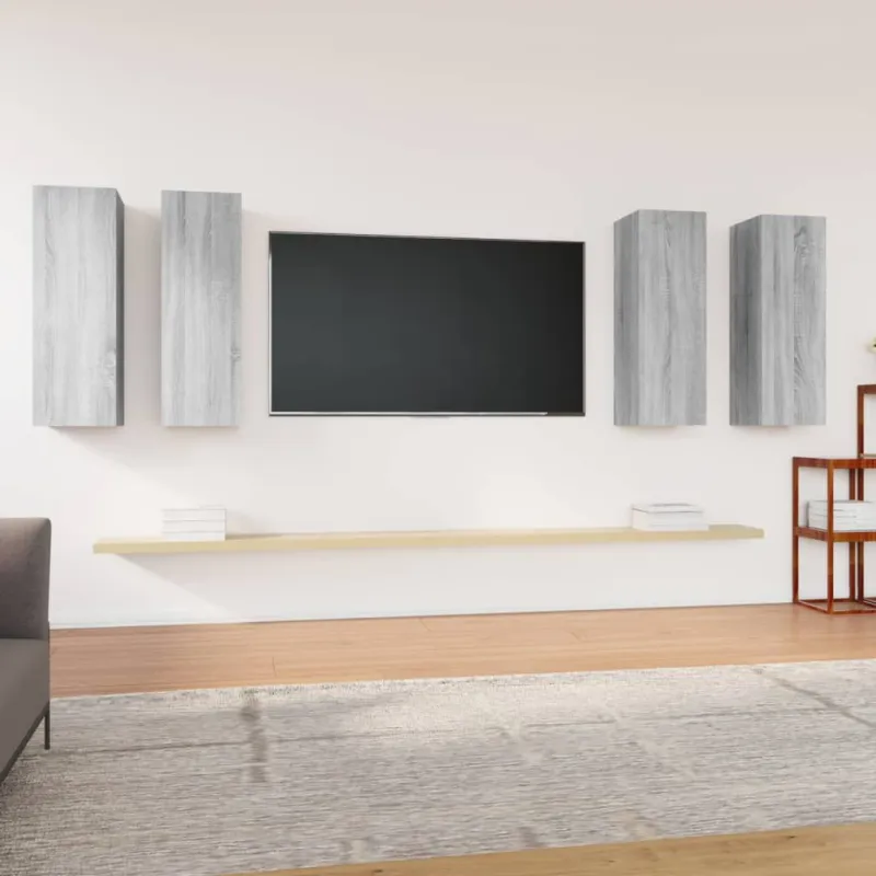 TV spintelės, 4vnt., pilkos ąžuolo, 30,5x30x90cm, mediena