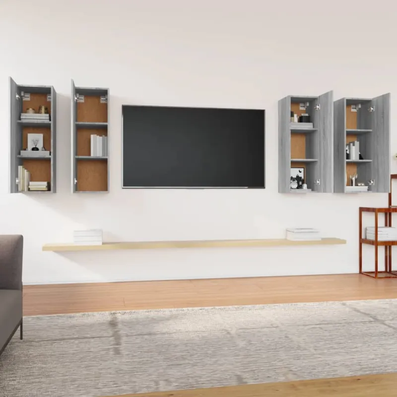 TV spintelės, 4vnt., pilkos ąžuolo, 30,5x30x90cm, mediena