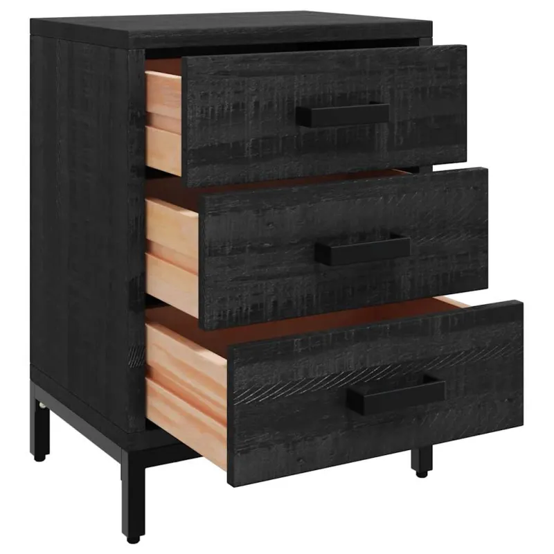Naktinės spintelės, 2vnt., juodos, 40x30x55cm, pušies masyvas