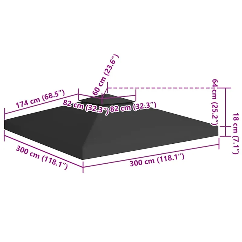 Pavėsinės uždangalas, 2 pakopų, juodas, 3x3m, 310 g/m²