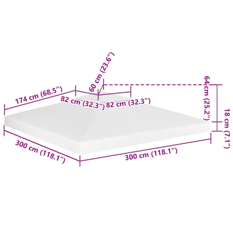 Pavėsinės uždangalas, 2 pakopų, baltas, 3x3m, 310 g/m²