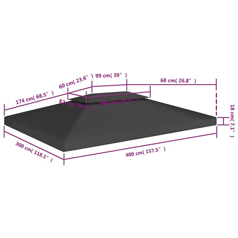 Pavėsinės uždangalas, 2 pakopų, juodas, 4x3m, 310 g/m²