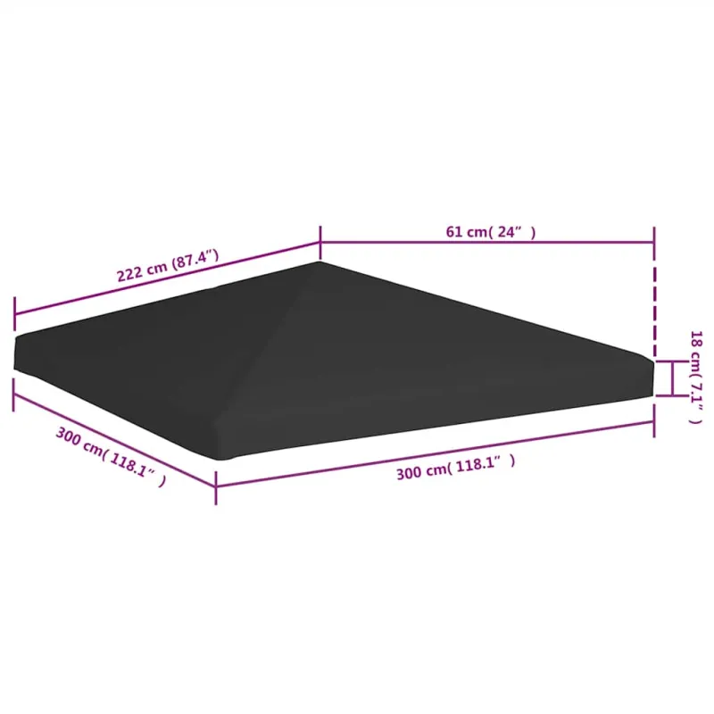 Viršutinis pavėsinės uždangalas, juodos spalvos, 3x3m, 270 g/m²