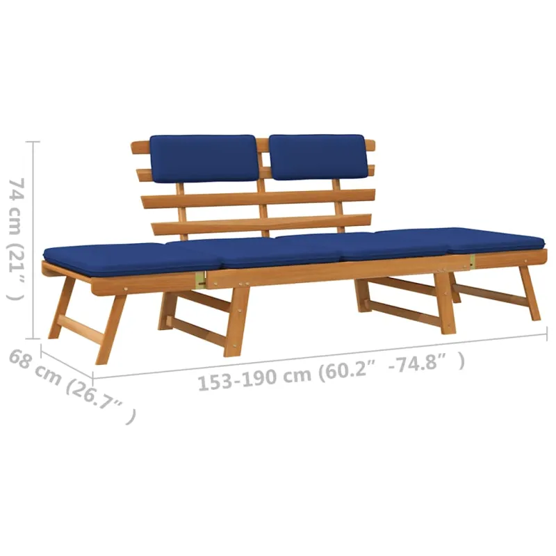 Sodo suoliukas su pagalvėlėmis, 190cm, akacijos masyvas