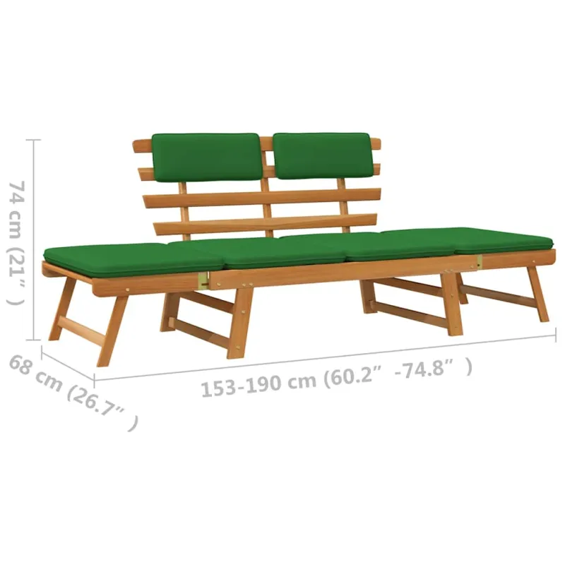 Sodo suoliukas su pagalvėlėmis, 190cm, akacijos masyvas