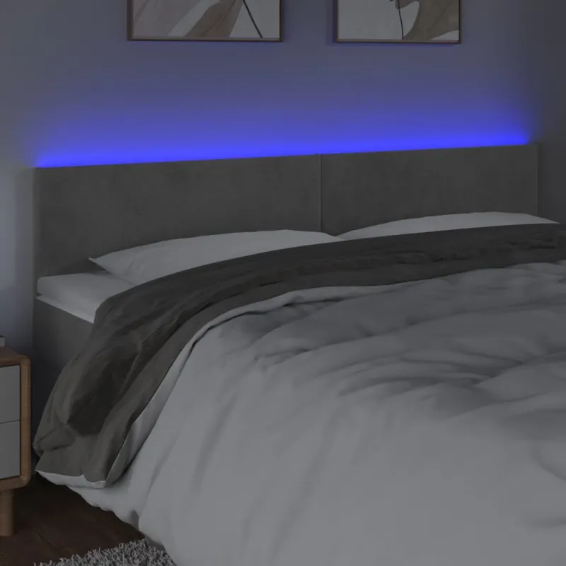 Galvūgalis su LED, šviesiai pilkas, 160x5x78/88cm, aksomas