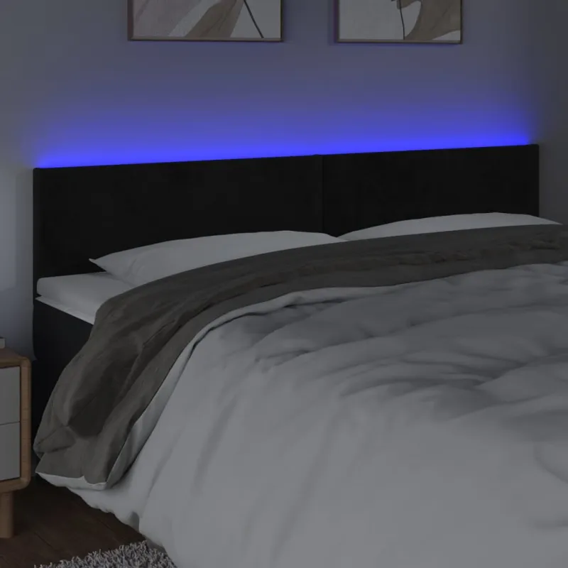 Galvūgalis su LED, juodos spalvos, 200x5x78/88cm, aksomas