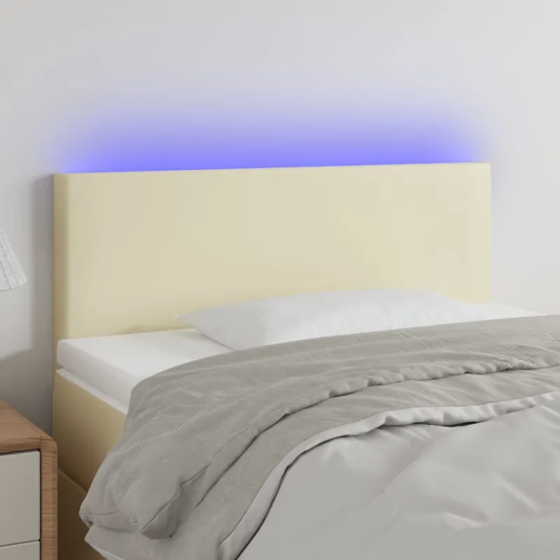 Galvūgalis su LED, kreminės spalvos, 80x5x78/88cm, dirbtinė oda