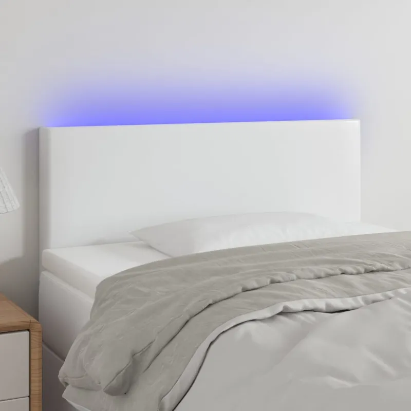 Galvūgalis su LED, baltos spalvos, 90x5x78/88cm, dirbtinė oda