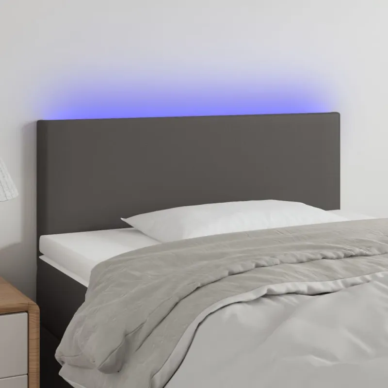Galvūgalis su LED, pilkos spalvos, 90x5x78/88cm, dirbtinė oda