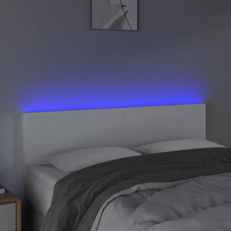 Galvūgalis su LED, baltos spalvos, 144x5x78/88cm, dirbtinė oda